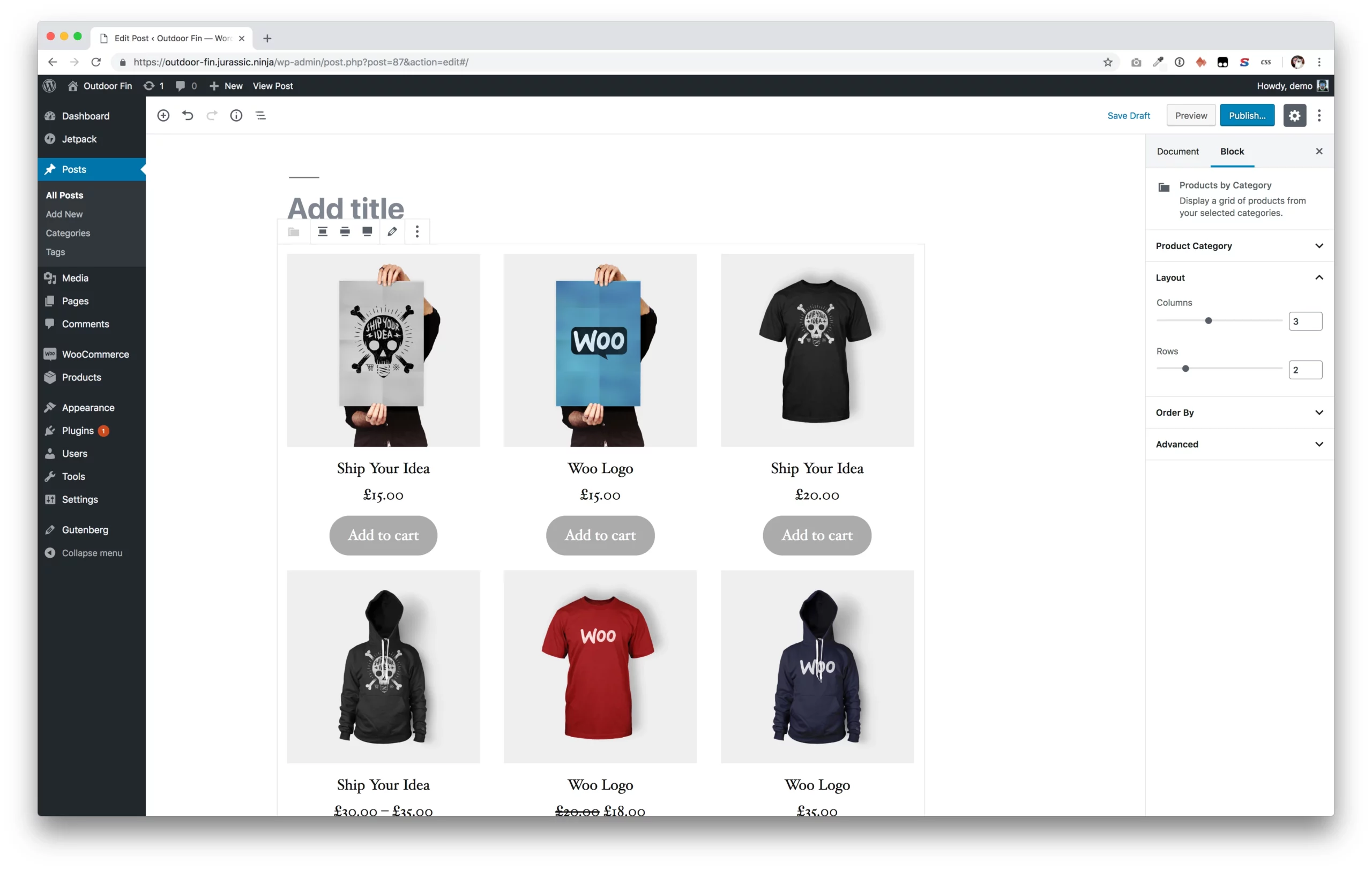 WooCommerce blocks aloowing site customization.