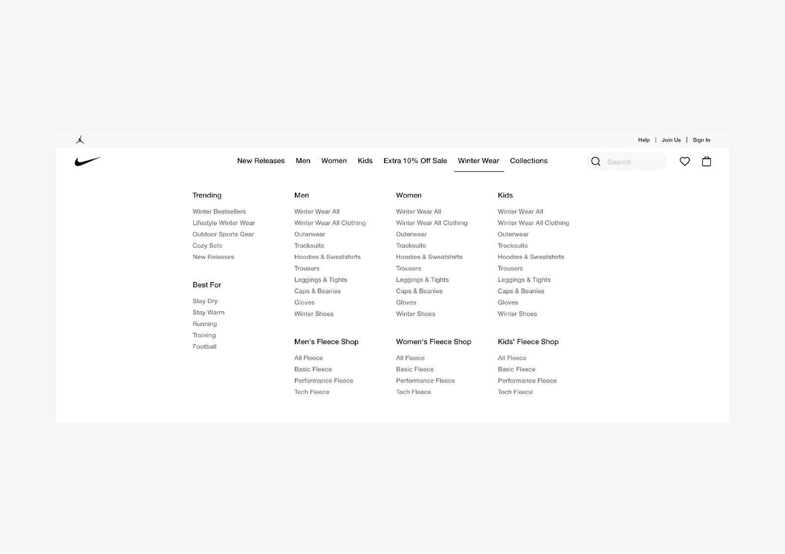 Nike items in search menu